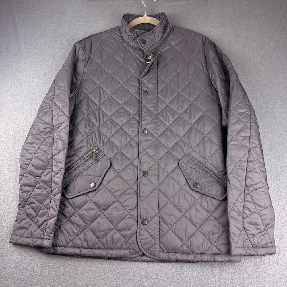 Barbour Chelsea Jacket Men's L Grey Flyweight Quilted Full Zip Snap Coat MQU0007
